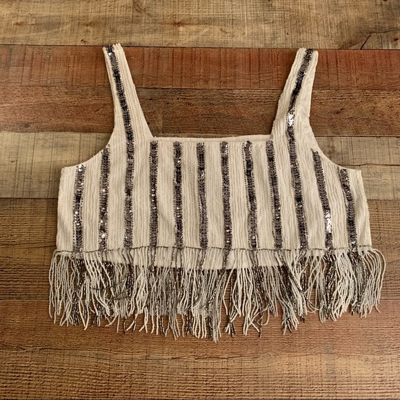 ASOS sequin stripe tank top crop top with bead fringe - 12 - Picture 4 of 6